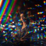 Iridescent rainbow light beams created with Blast Filter 138mm. Close-up of Blast Filter 138mm with Aura packaging