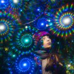 Vortex aura lens filter, camera accesories. Light spirals from concert stage captured with Vortex Filter