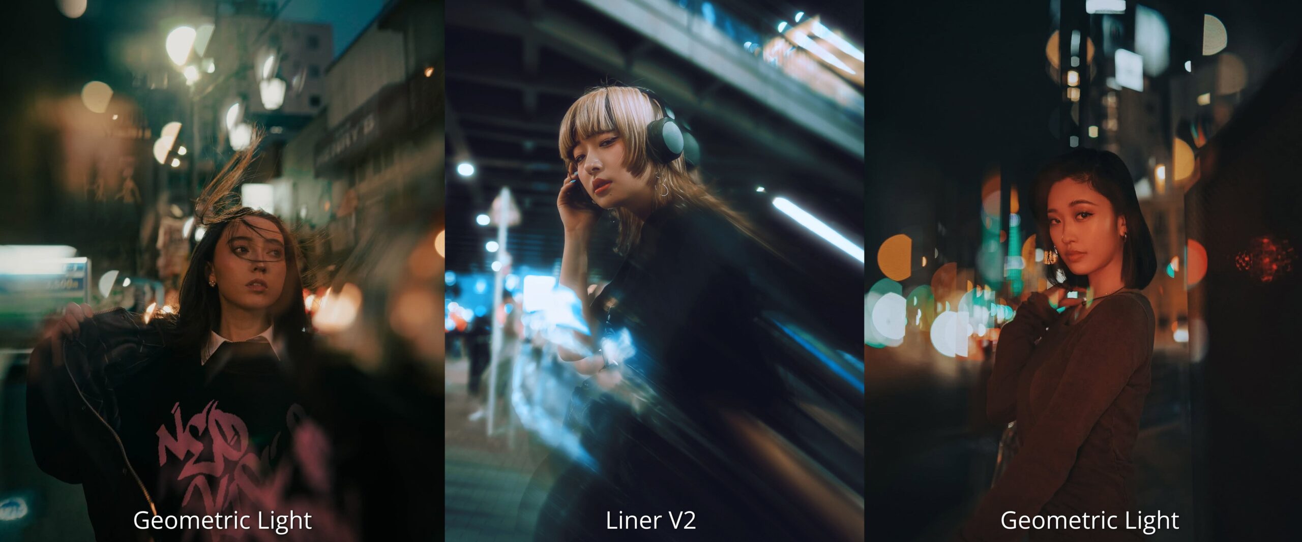 Mystic Dream creative lens filter creating a soft cinematic glow in a portrait at night in Tokyo, Japan
