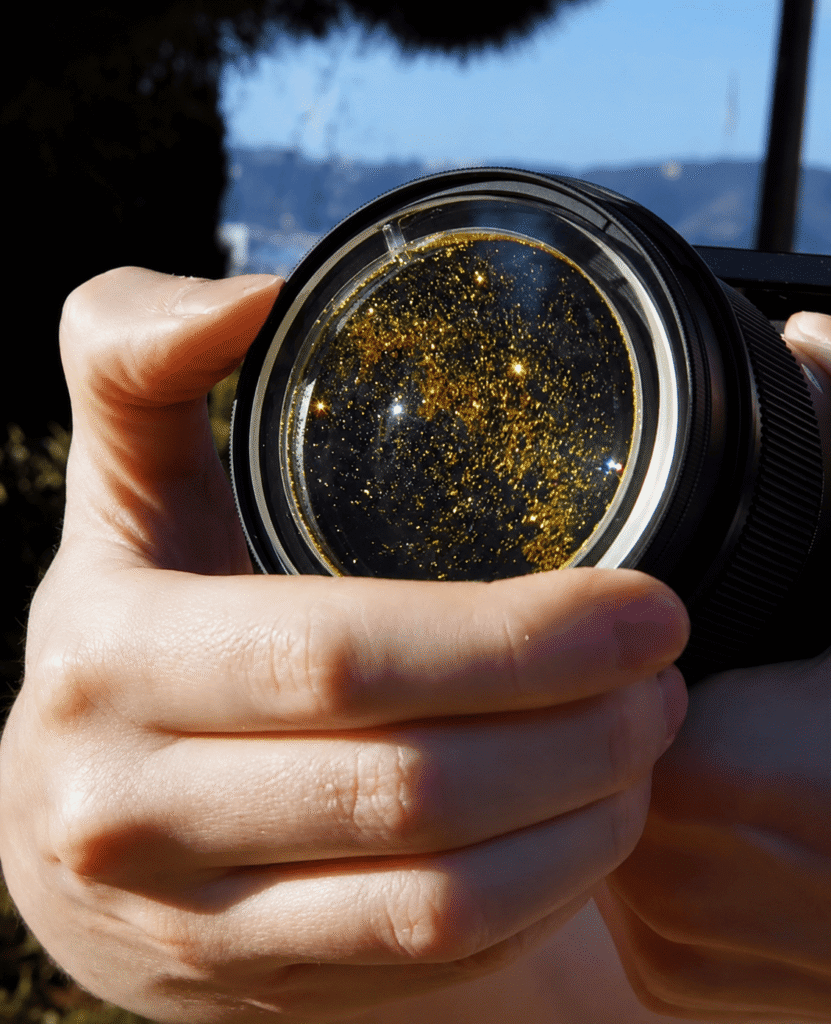 Hand attaching a creative camera lens filter to a DSLR camera lens