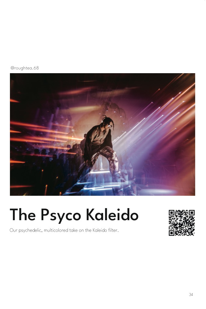 Page 34 of the first SZFilters Inspiration magazine, featuring Rafftee Rahman’s photograph under The Psyco Kaleido.